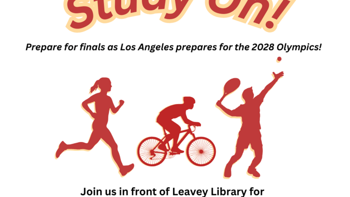 Image of Study On flier with red graphics of people playing sports.