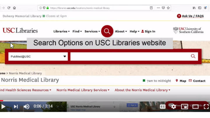 Search Options on USC Libraries Website Video Tutorial