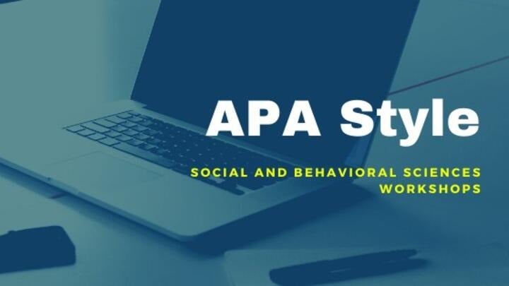 stock photo laptop and title of workshop category: APA style