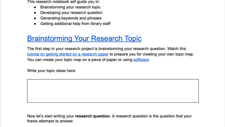 Screenshot of the Research Notebook on Google Docs