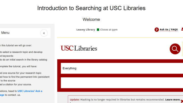 Tutorial for searching for sources at USC Libraries