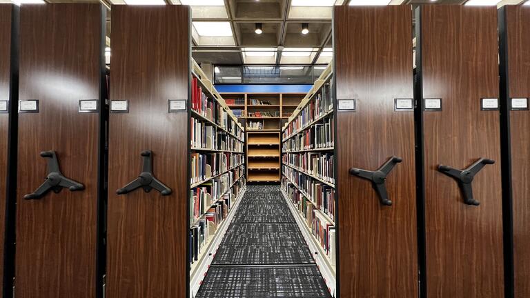 Compact shelving in the renovated AFA Library