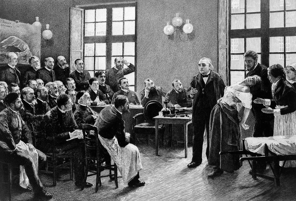 Jean-Martin Charcot Demonstrating "Hysteria" in a Hypnotised Patient at the Salpêtrière Mental Hospital in Paris, 1888