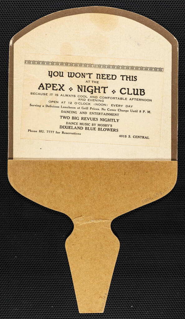 Souvenir fan from Apex Night Club, 1920s [reverse]