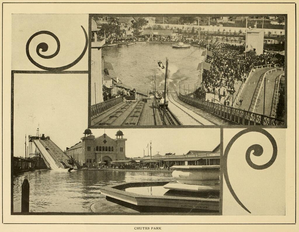 Two views of the Shoot the Chute ride from the 1907 book "In and About Los Angeles"