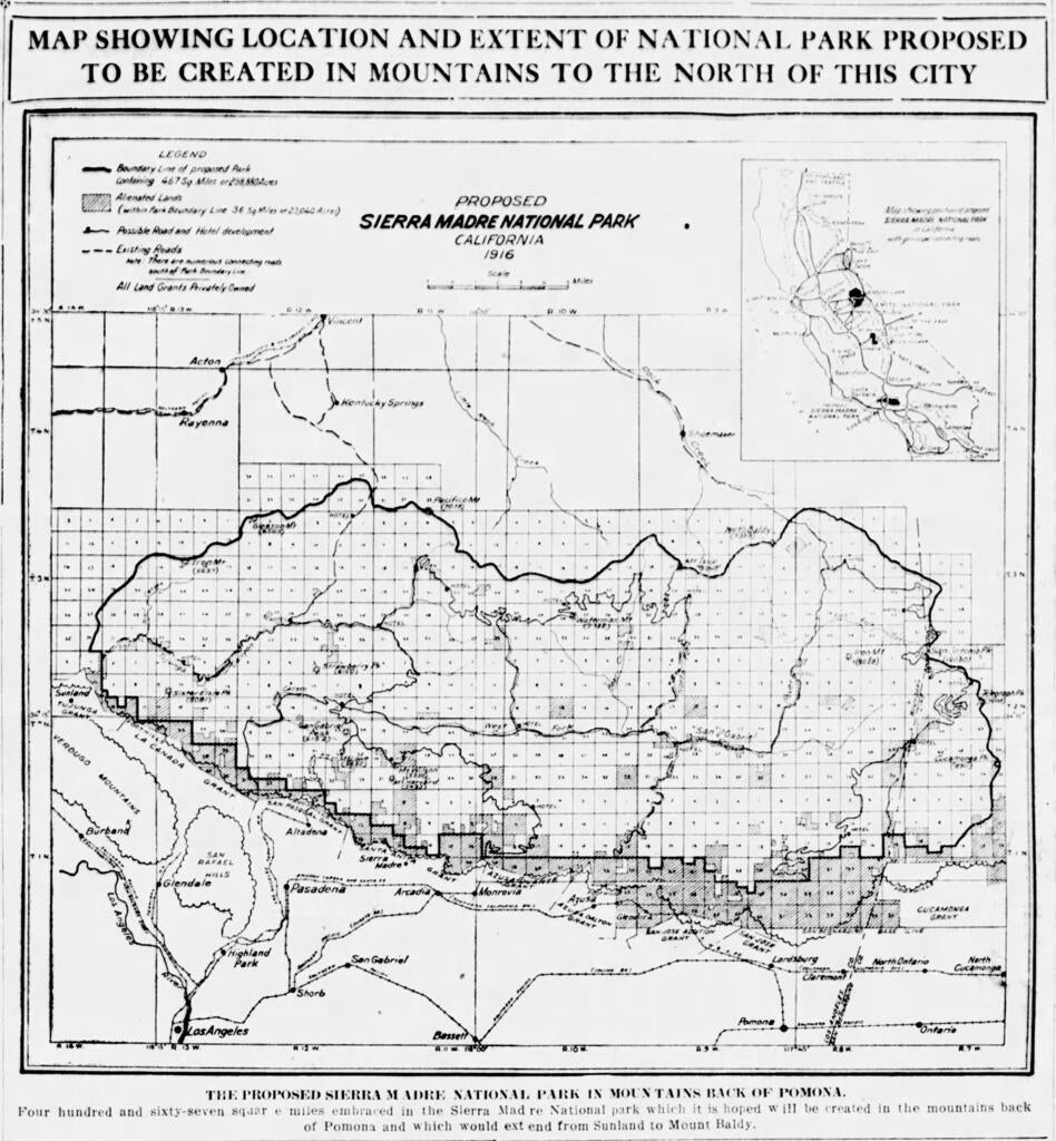 A General Land Office map of the proposed national park, as it appeared in the Pomona Bulletin