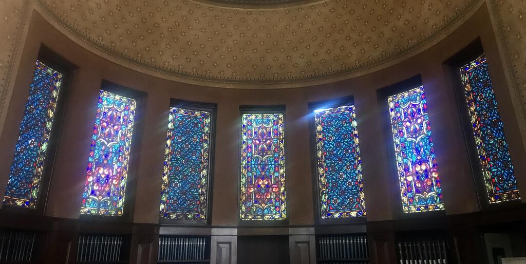 Hoose Library of Philosophy stained glass made by Judson Studios