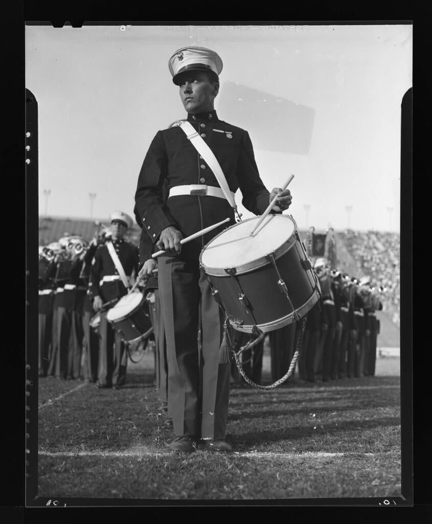 Armistice Day Parade, M. L. Polen 73rd Squadron, Moffet [sic] Field, Cal. flags, Los Angeles, Calif., 1940